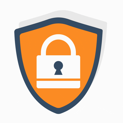 Animated shield with a padlock icon symbolizing security and data protection.