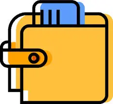 Yellow wallet with a blue credit card partially visible